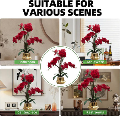 Artificial Orchid Flower Plant 20.9'' Real Touch Faux Orchids in Ceramic Vase Purple Dapple Fake Phalaenopsis Flower Arrangement Silk Orchids with Stems for Centerpiece Table Home Indoor Decor