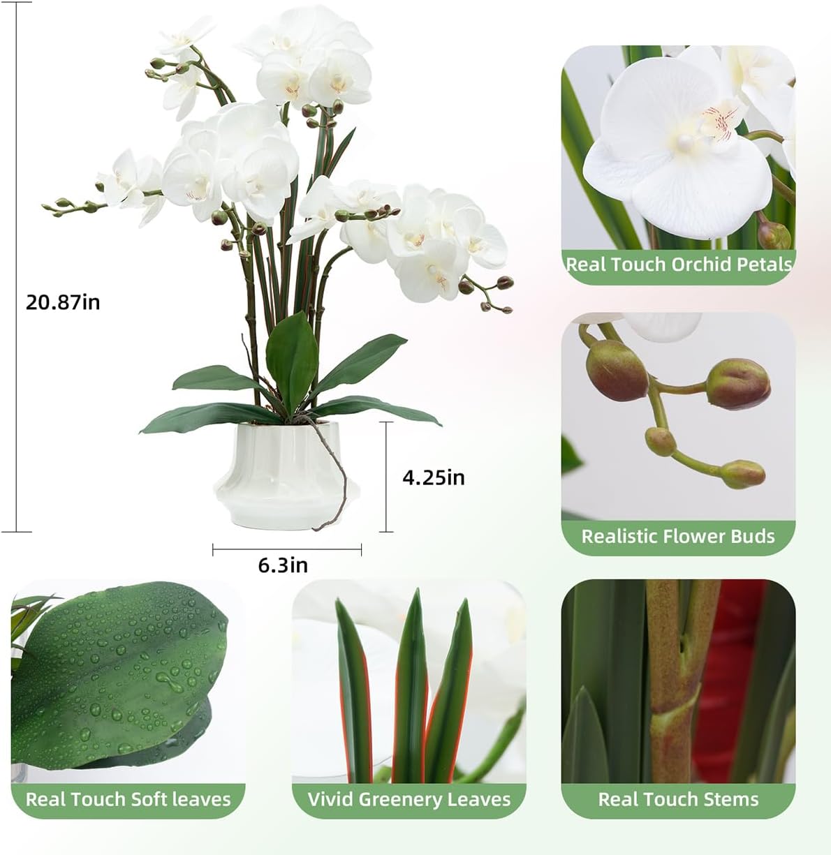 Artificial Orchid Flower Plant 20.9'' Real Touch Faux Orchids in Ceramic Vase Purple Dapple Fake Phalaenopsis Flower Arrangement Silk Orchids with Stems for Centerpiece Table Home Indoor Decor