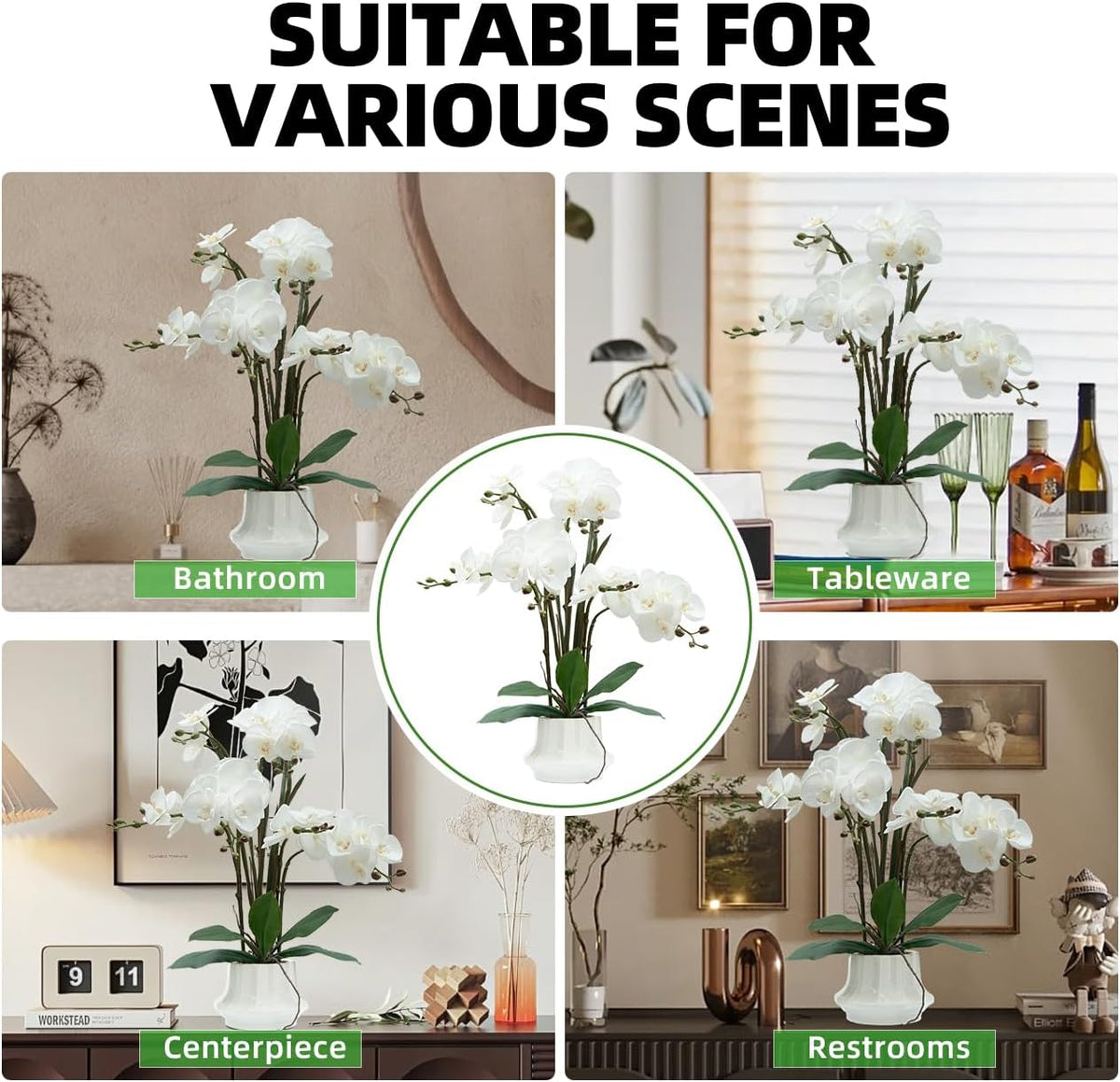 Artificial Orchid Flower Plant 20.9'' Real Touch Faux Orchids in Ceramic Vase Purple Dapple Fake Phalaenopsis Flower Arrangement Silk Orchids with Stems for Centerpiece Table Home Indoor Decor