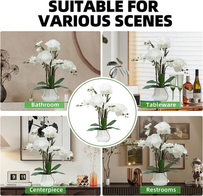 Artificial Orchid Flower Plant 20.9'' Real Touch Faux Orchids in Ceramic Vase Purple Dapple Fake Phalaenopsis Flower Arrangement Silk Orchids with Stems for Centerpiece Table Home Indoor Decor