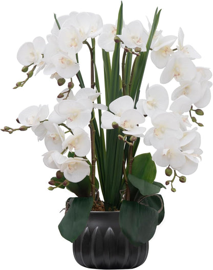 Artificial Orchid Flower Plant 20.9'' Real Touch Faux Orchids in Ceramic Vase Purple Dapple Fake Phalaenopsis Flower Arrangement Silk Orchids with Stems for Centerpiece Table Home Indoor Decor