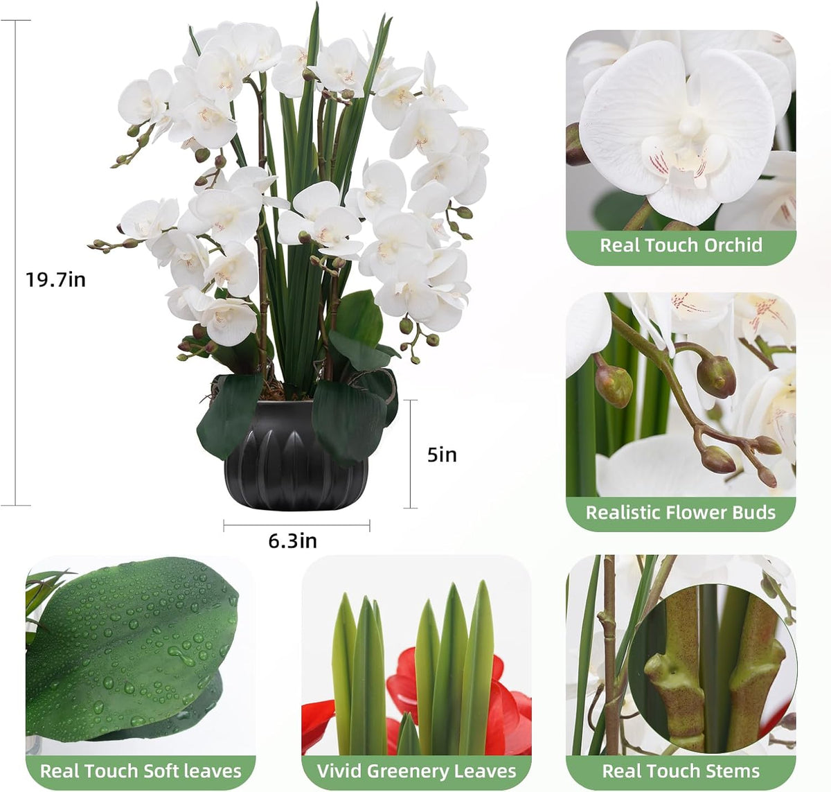 Artificial Orchid Flower Plant 20.9'' Real Touch Faux Orchids in Ceramic Vase Purple Dapple Fake Phalaenopsis Flower Arrangement Silk Orchids with Stems for Centerpiece Table Home Indoor Decor