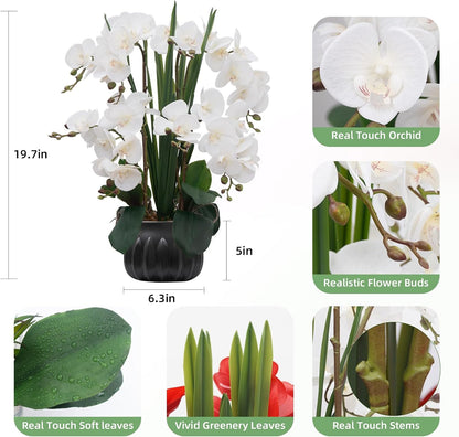 Artificial Orchid Flower Plant 20.9'' Real Touch Faux Orchids in Ceramic Vase Purple Dapple Fake Phalaenopsis Flower Arrangement Silk Orchids with Stems for Centerpiece Table Home Indoor Decor