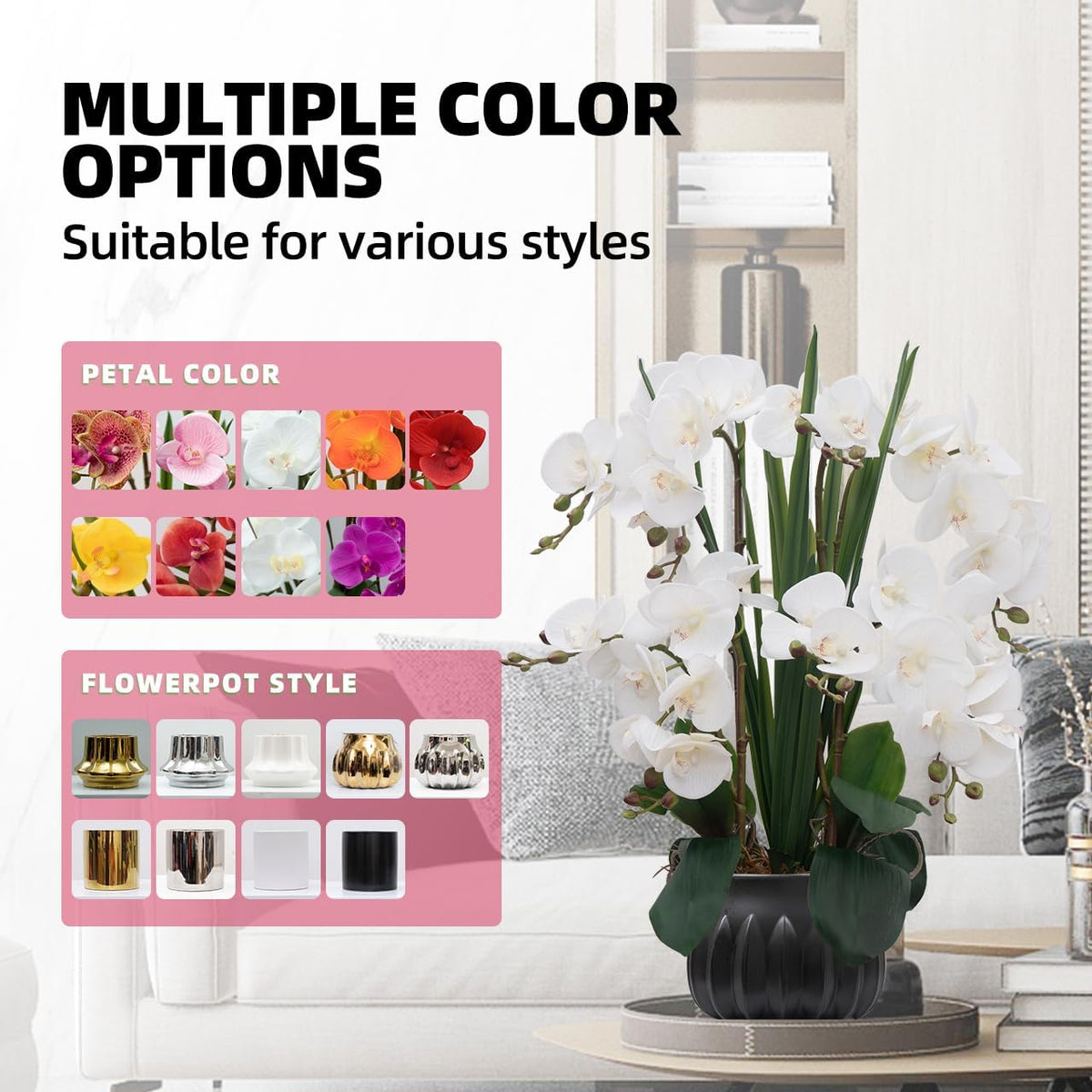 Artificial Orchid Flower Plant 20.9'' Real Touch Faux Orchids in Ceramic Vase Purple Dapple Fake Phalaenopsis Flower Arrangement Silk Orchids with Stems for Centerpiece Table Home Indoor Decor
