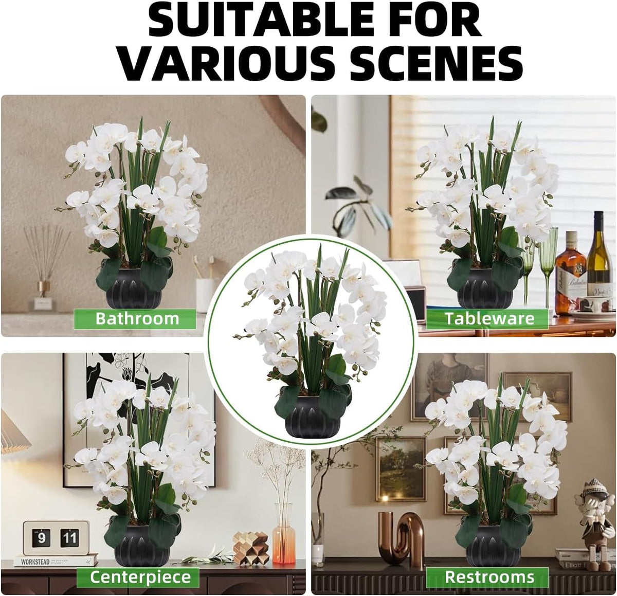 Artificial Orchid Flower Plant 20.9'' Real Touch Faux Orchids in Ceramic Vase Purple Dapple Fake Phalaenopsis Flower Arrangement Silk Orchids with Stems for Centerpiece Table Home Indoor Decor