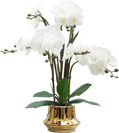 Artificial Orchid Flower Plant 20.9'' Real Touch Faux Orchids in Ceramic Vase Purple Dapple Fake Phalaenopsis Flower Arrangement Silk Orchids with Stems for Centerpiece Table Home Indoor Decor