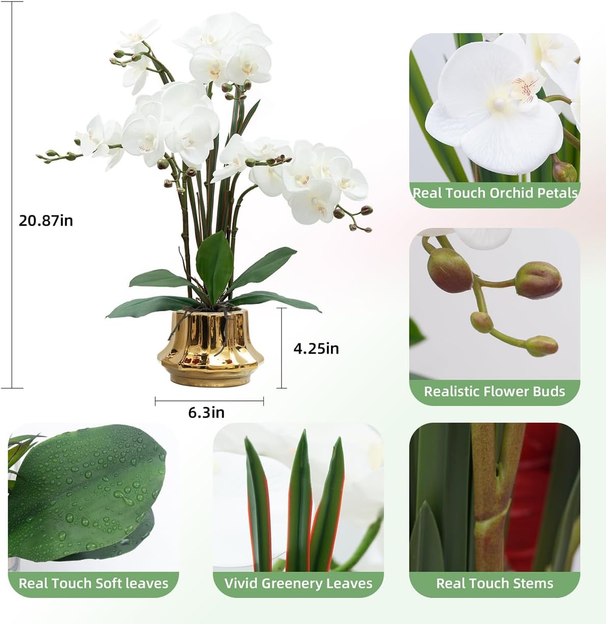 Artificial Orchid Flower Plant 20.9'' Real Touch Faux Orchids in Ceramic Vase Purple Dapple Fake Phalaenopsis Flower Arrangement Silk Orchids with Stems for Centerpiece Table Home Indoor Decor