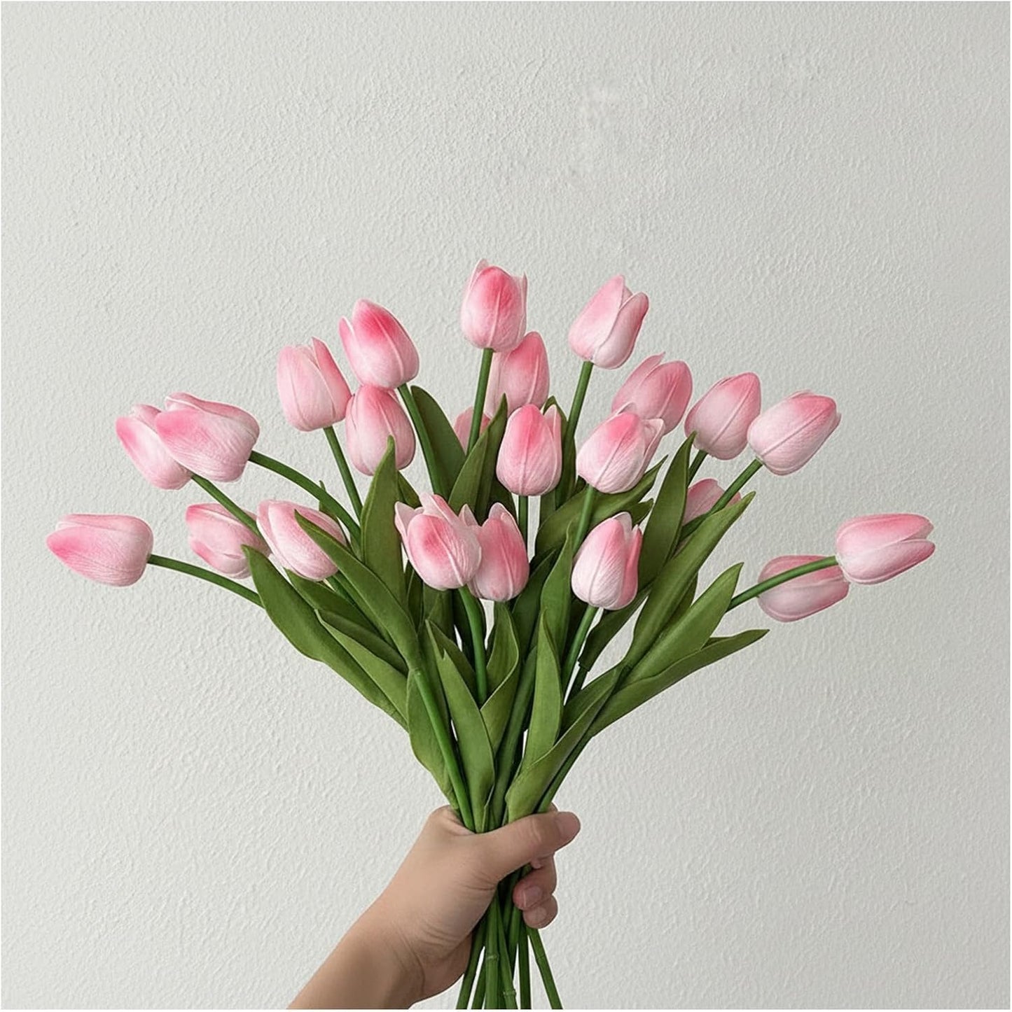 18pcs Artificial Tulips 13" PU Fake Flower Bouquet | Light Pink Tulips with PU Petals & Wire Stem. Ideal for Bedroom, Nursery, Photo Props, Gifts, DIY Flower Arrangement