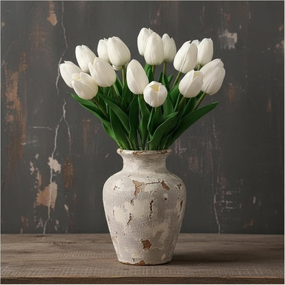 18pcs Artificial Tulips 13" PU Fake Flower Bouquet | Light Pink Tulips with PU Petals & Wire Stem. Ideal for Bedroom, Nursery, Photo Props, Gifts, DIY Flower Arrangement