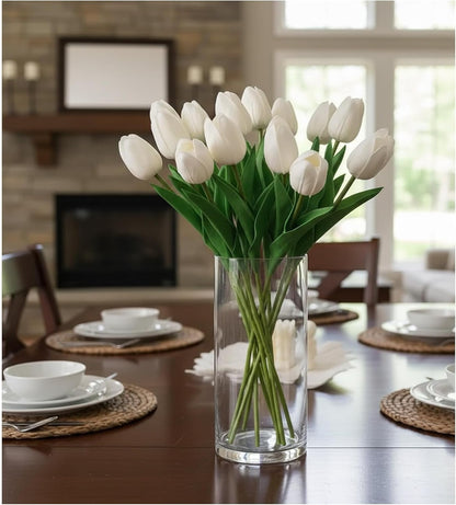 18pcs Artificial Tulips 13" PU Fake Flower Bouquet | Light Pink Tulips with PU Petals & Wire Stem. Ideal for Bedroom, Nursery, Photo Props, Gifts, DIY Flower Arrangement