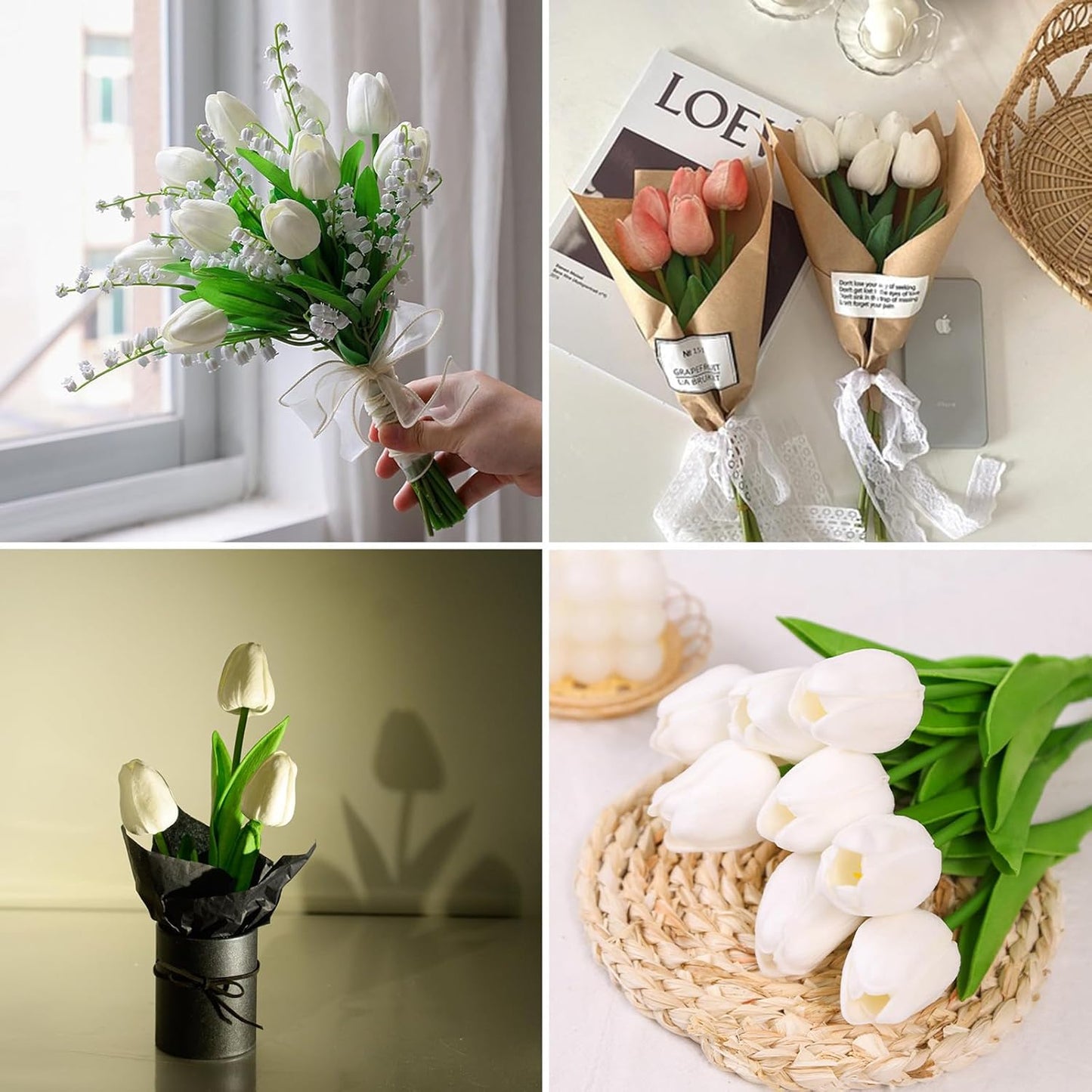 18pcs Artificial Tulips 13" PU Fake Flower Bouquet | Light Pink Tulips with PU Petals & Wire Stem. Ideal for Bedroom, Nursery, Photo Props, Gifts, DIY Flower Arrangement