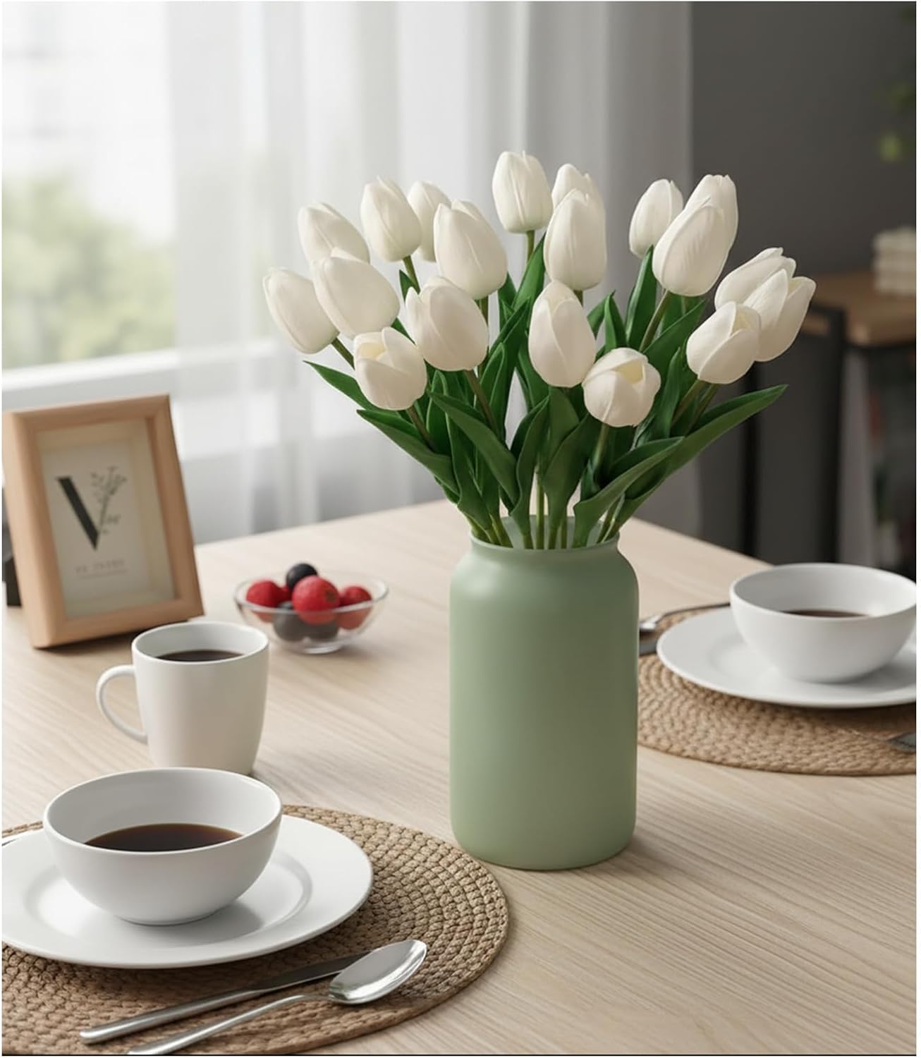 18pcs Artificial Tulips 13" PU Fake Flower Bouquet | Light Pink Tulips with PU Petals & Wire Stem. Ideal for Bedroom, Nursery, Photo Props, Gifts, DIY Flower Arrangement