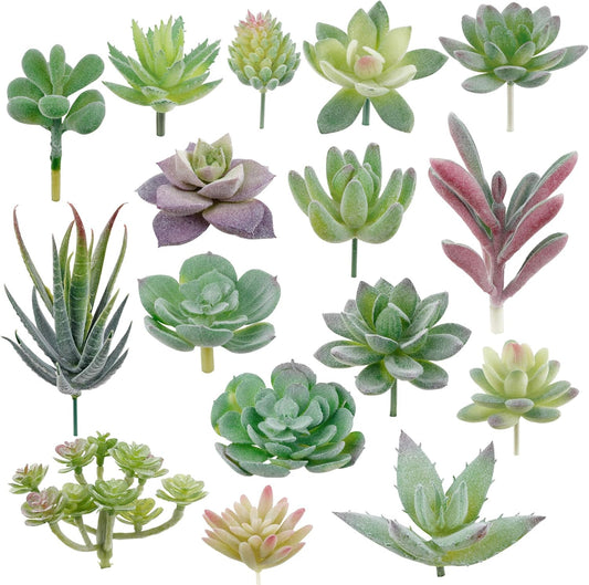 Artificial Succulents, 16 Pack Fake Succulents Plants Artificial Small Fake Plants Faux Succulents Unpotted for Lotus Landscape Decorative Garden Arrangement Decor