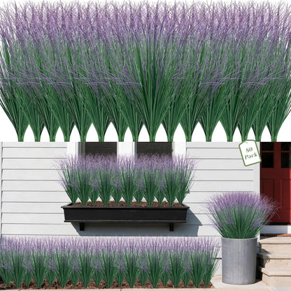 20 Bundles Fake Grass Plants Artificial Plants Outdoor Faux Plants Tall Shrubs Wheat Grass Greenery Stems UV Resistant Onion Grss For Outside Planters Indoor Room Vase Home Decor（Green Red Tail）
