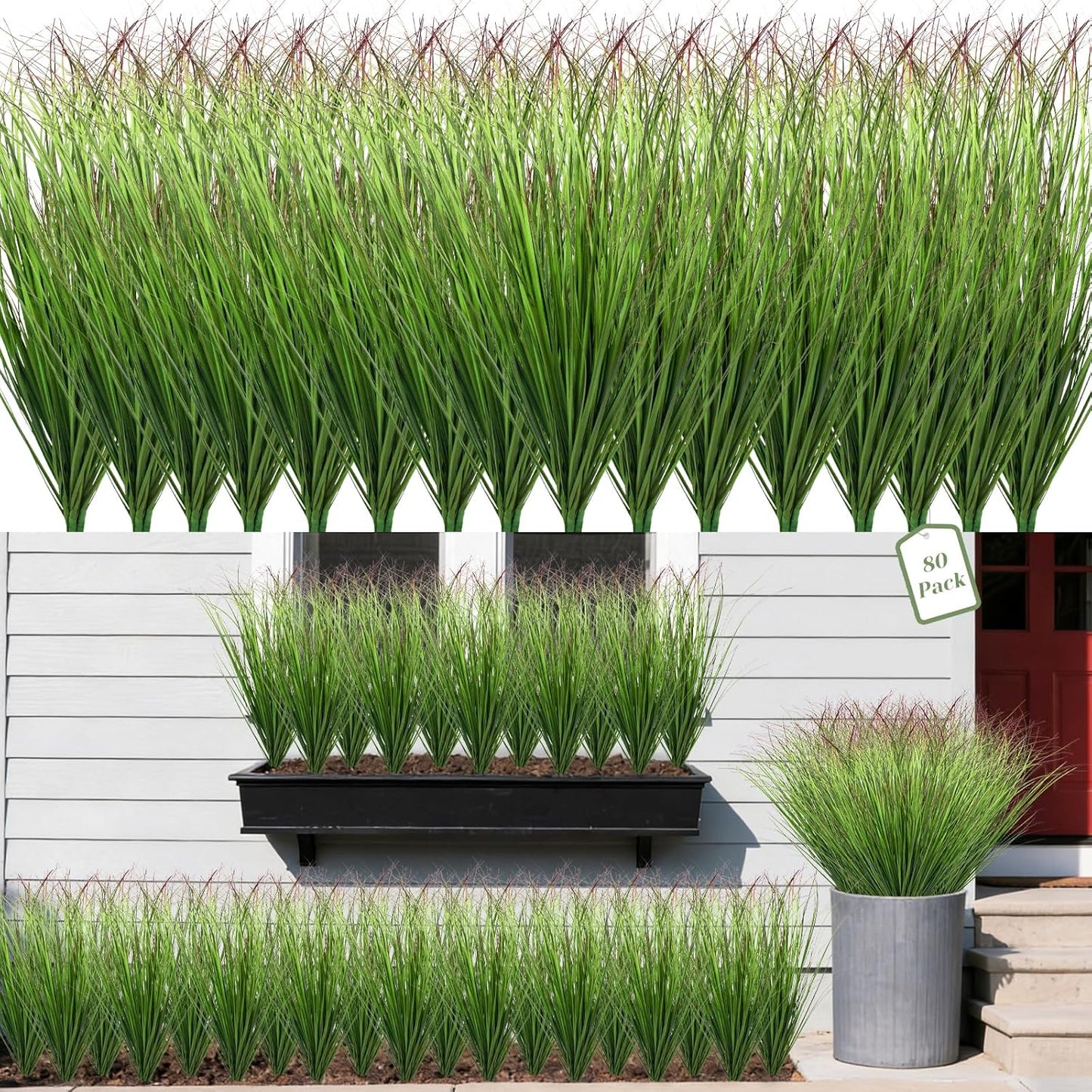 20 Bundles Fake Grass Plants Artificial Plants Outdoor Faux Plants Tall Shrubs Wheat Grass Greenery Stems UV Resistant Onion Grss For Outside Planters Indoor Room Vase Home Decor（Green Red Tail）