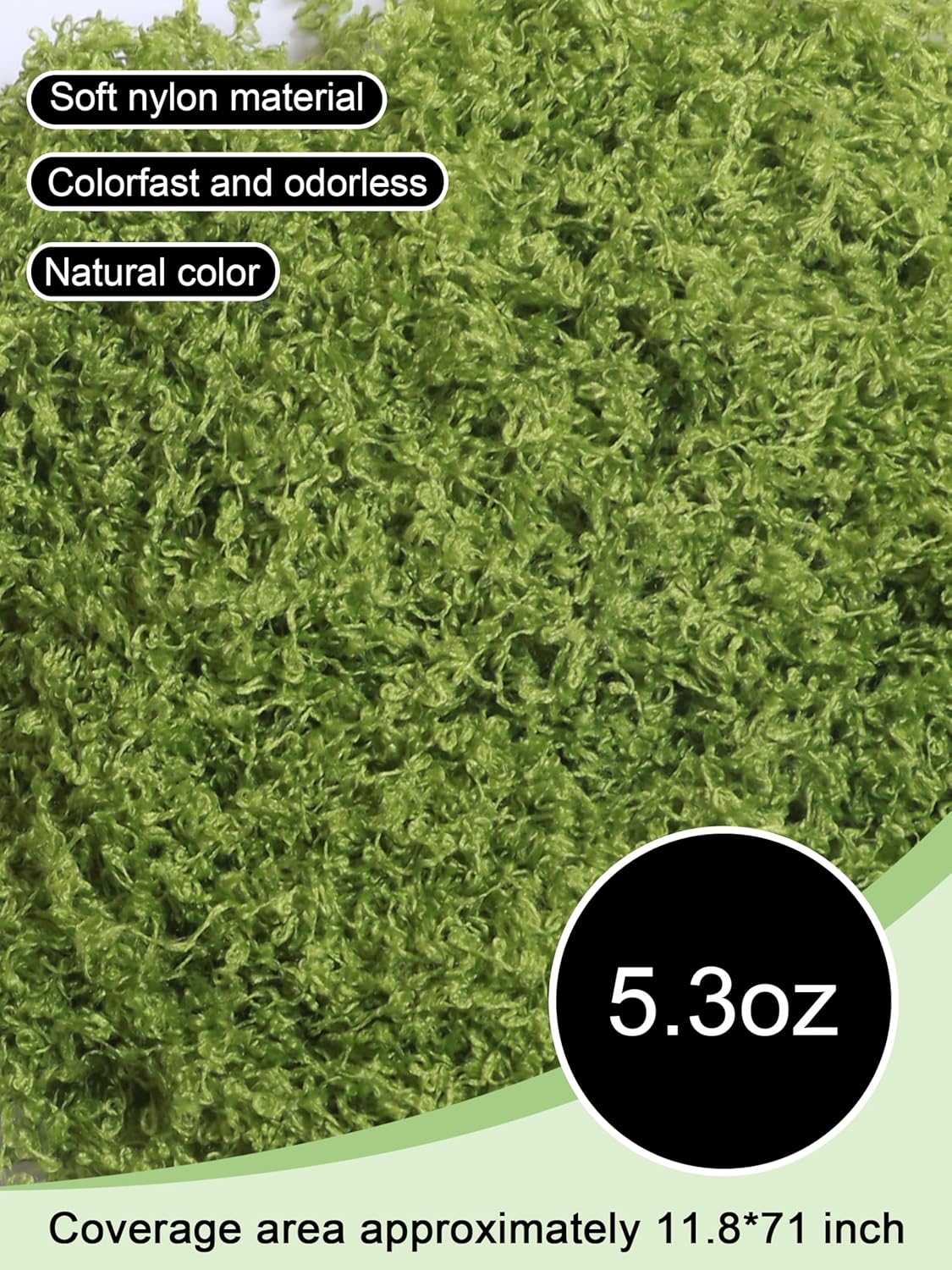 5.3oz Green Fake Moss Artificial Floral Moss Faux Plant for DIY Crafts Fairy Garden Pot Filler Vase Greenery Decorating Project Indoor Model Making Walls Glass Decor