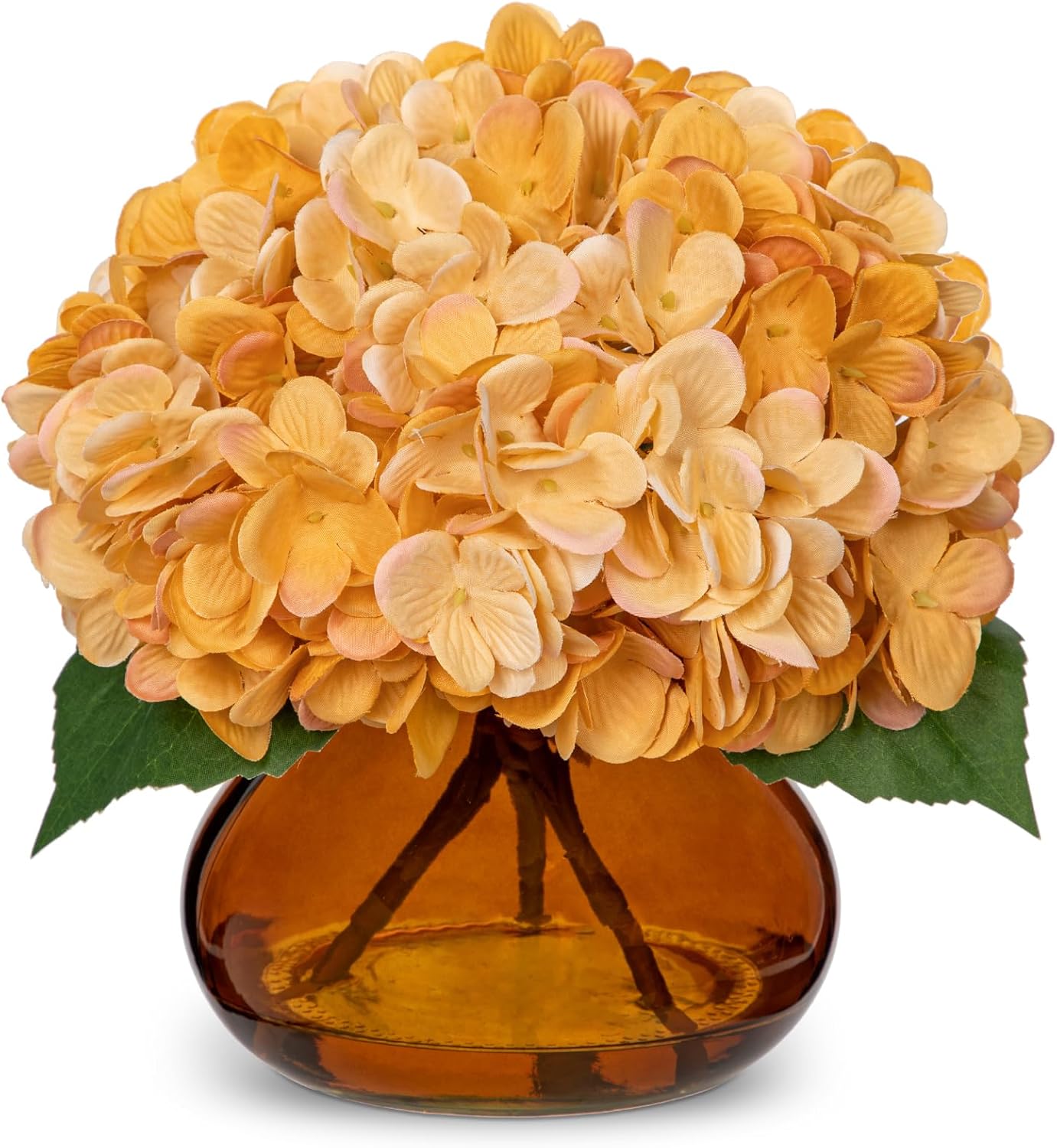 Hydrangea Artificial Flowers with Vase White Silk Fake Flowers Arrangements in Glass Vase with Faux Water for Home Bathroom Office Table Centerpiece Shelf Decorations