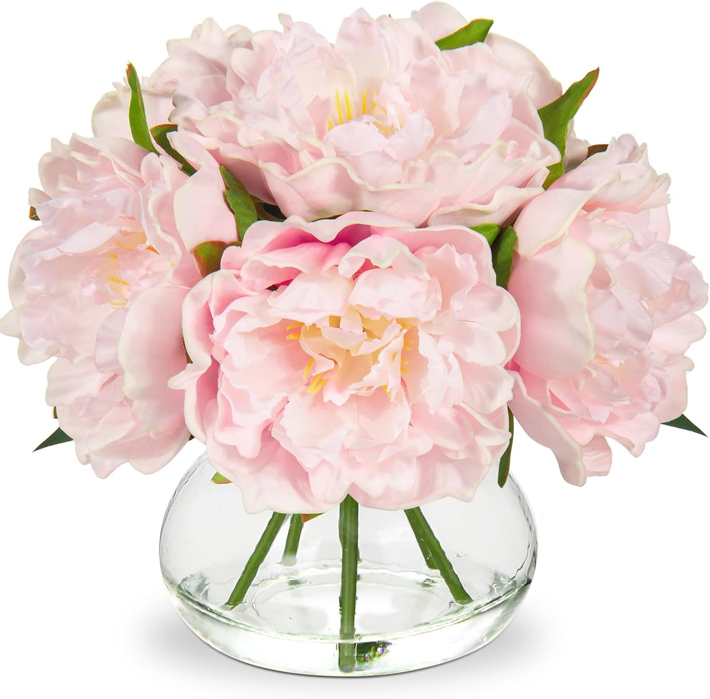 Hydrangea Artificial Flowers with Vase White Silk Fake Flowers Arrangements in Glass Vase with Faux Water for Home Bathroom Office Table Centerpiece Shelf Decorations