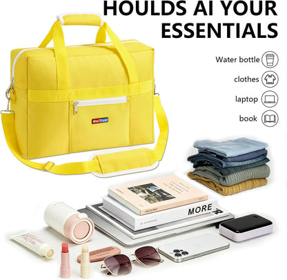 Gym Bag for Women Men, Water-Resistant Duffle Bag for Travel Sports, Lightweight Carry On Bag with Handles and Detachable Shoulder Strap (Yellow)