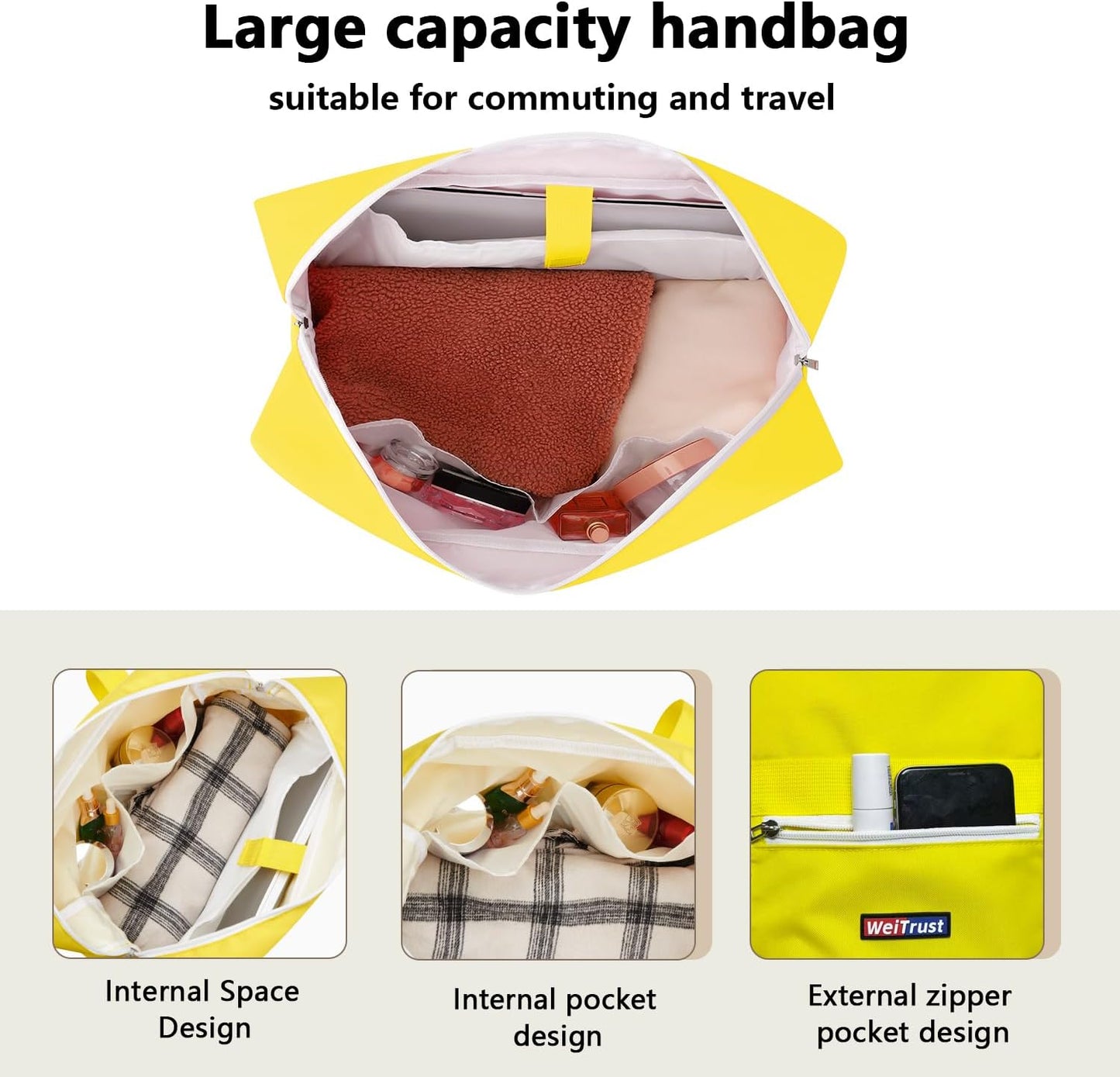 Gym Bag for Women Men, Water-Resistant Duffle Bag for Travel Sports, Lightweight Carry On Bag with Handles and Detachable Shoulder Strap (Yellow)