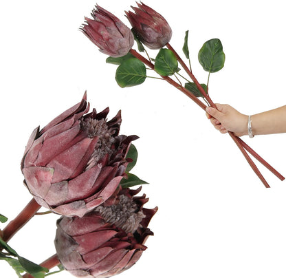 4pcs Artificial Protea Flower Buds,26 Inch Super Long Stem Faux Protea Artificial Flower Bud, Silk Protea Bud for Home Decor Centerpiece Crafts Wedding Bouquet,Dark Red