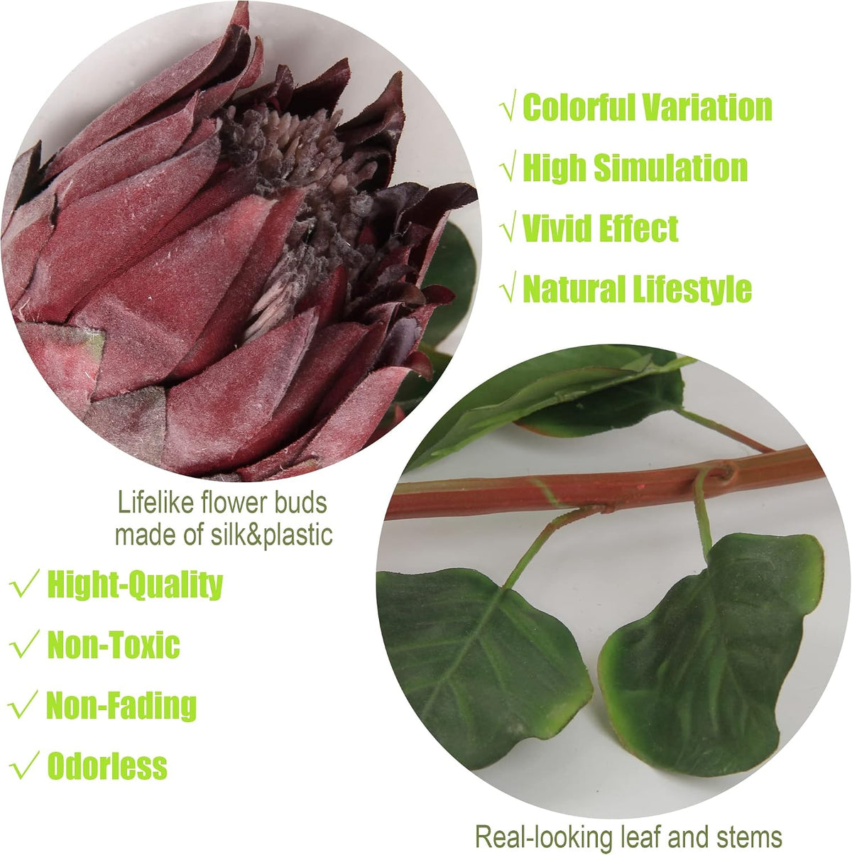 4pcs Artificial Protea Flower Buds,26 Inch Super Long Stem Faux Protea Artificial Flower Bud, Silk Protea Bud for Home Decor Centerpiece Crafts Wedding Bouquet,Dark Red