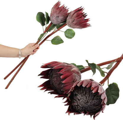 4pcs Artificial Protea Flower Buds,26 Inch Super Long Stem Faux Protea Artificial Flower Bud, Silk Protea Bud for Home Decor Centerpiece Crafts Wedding Bouquet,Dark Red