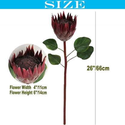 4pcs Artificial Protea Flower Buds,26 Inch Super Long Stem Faux Protea Artificial Flower Bud, Silk Protea Bud for Home Decor Centerpiece Crafts Wedding Bouquet,Dark Red