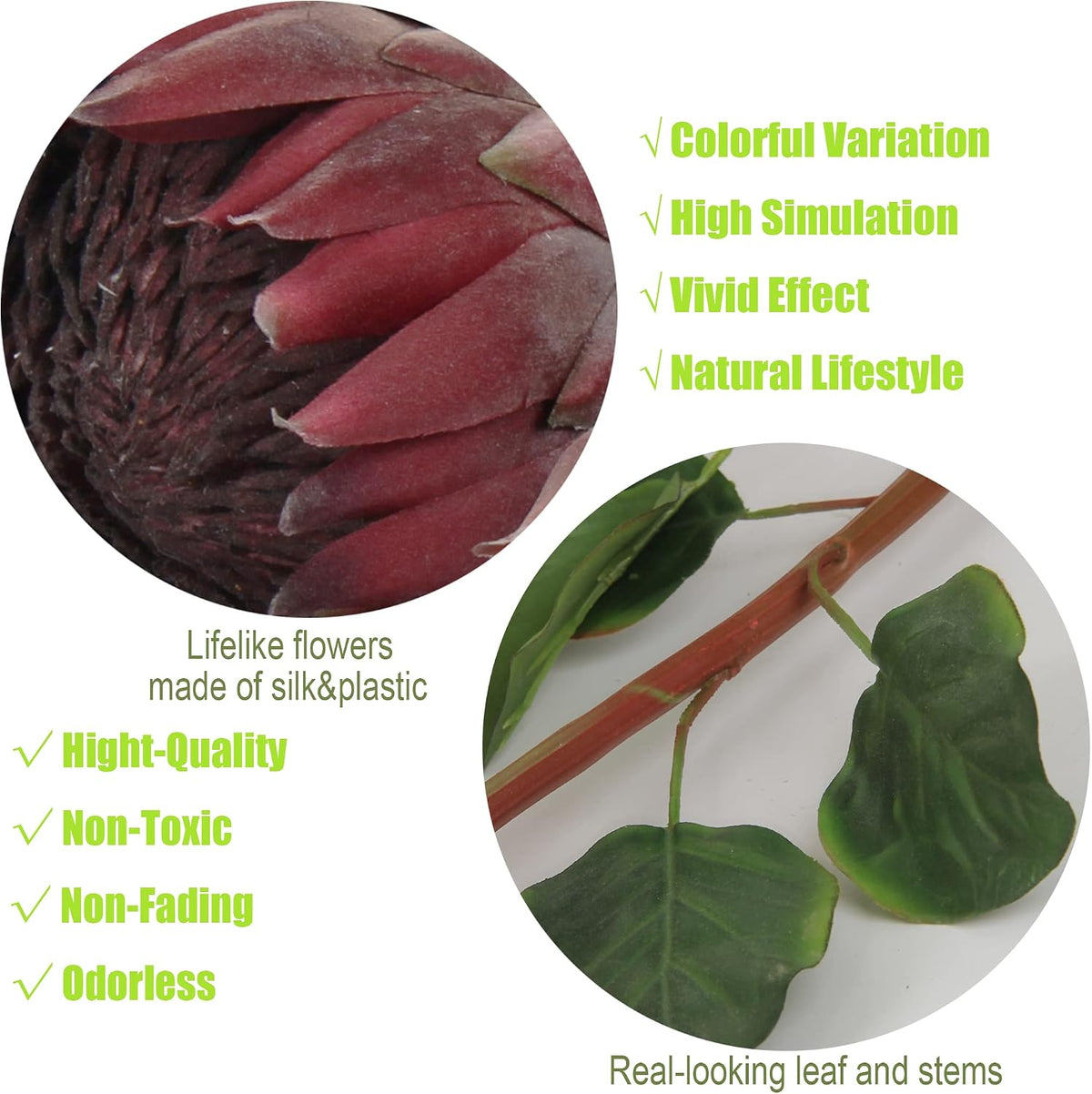 4pcs Artificial Protea Flower Buds,26 Inch Super Long Stem Faux Protea Artificial Flower Bud, Silk Protea Bud for Home Decor Centerpiece Crafts Wedding Bouquet,Dark Red
