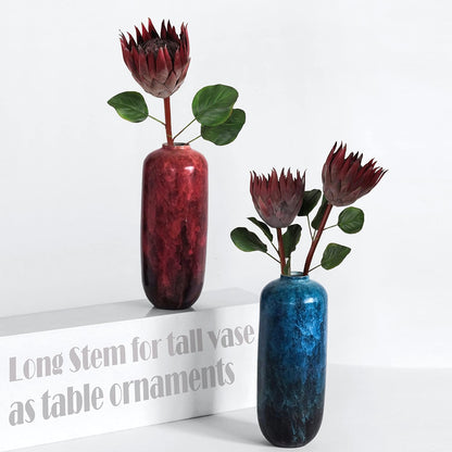 4pcs Artificial Protea Flower Buds,26 Inch Super Long Stem Faux Protea Artificial Flower Bud, Silk Protea Bud for Home Decor Centerpiece Crafts Wedding Bouquet,Dark Red
