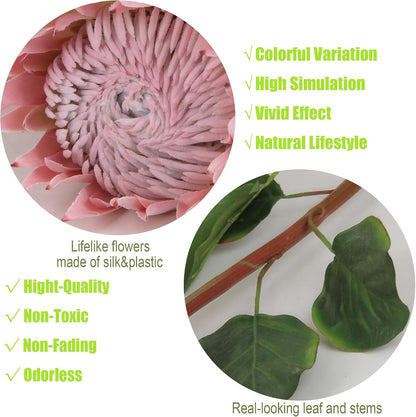 4pcs Artificial Protea Flower Buds,26 Inch Super Long Stem Faux Protea Artificial Flower Bud, Silk Protea Bud for Home Decor Centerpiece Crafts Wedding Bouquet,Dark Red