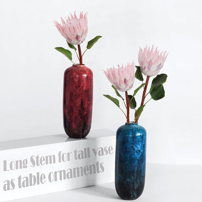 4pcs Artificial Protea Flower Buds,26 Inch Super Long Stem Faux Protea Artificial Flower Bud, Silk Protea Bud for Home Decor Centerpiece Crafts Wedding Bouquet,Dark Red