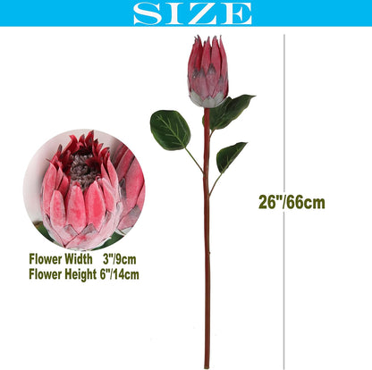 4pcs Artificial Protea Flower Buds,26 Inch Super Long Stem Faux Protea Artificial Flower Bud, Silk Protea Bud for Home Decor Centerpiece Crafts Wedding Bouquet,Dark Red