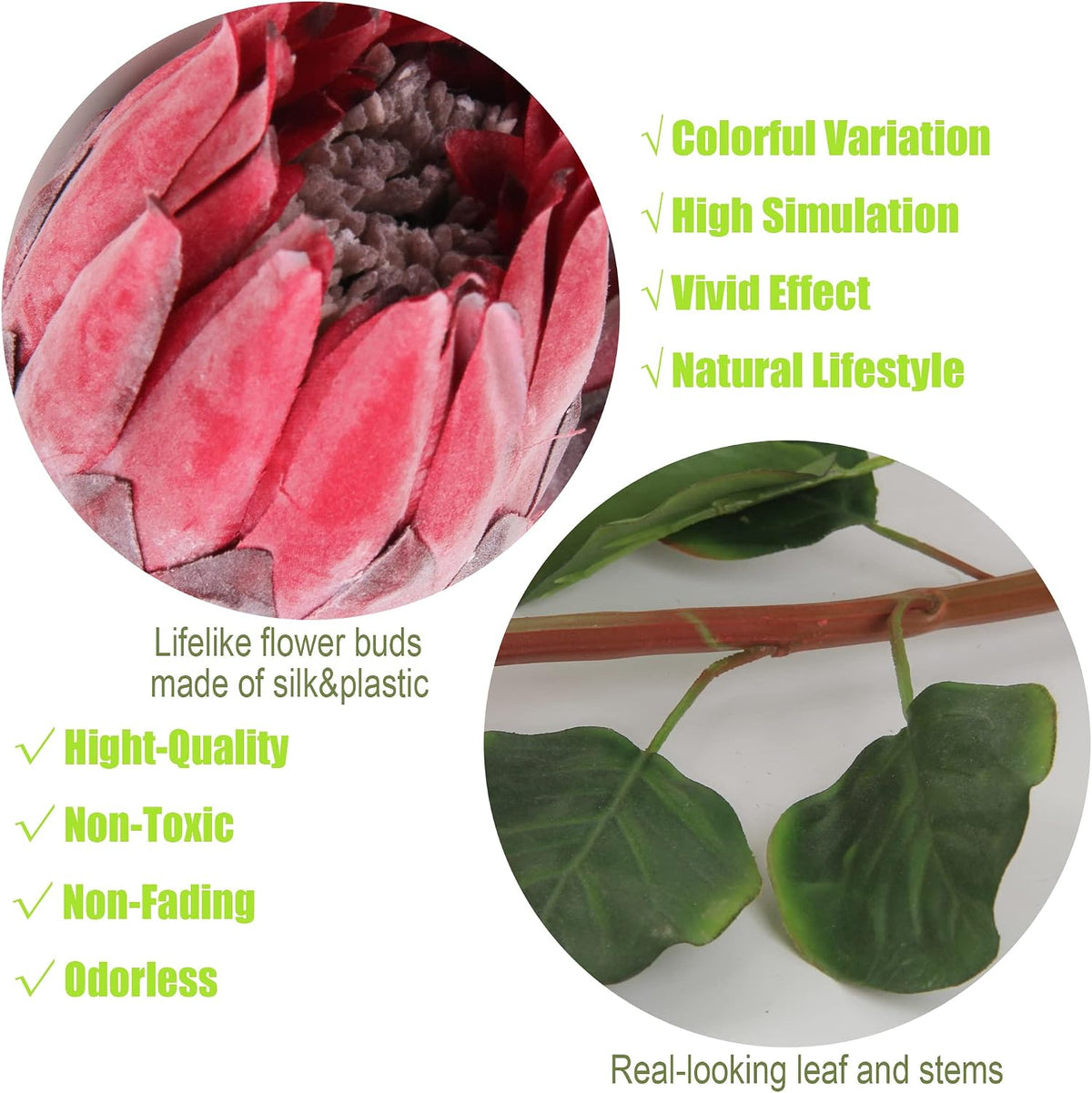 4pcs Artificial Protea Flower Buds,26 Inch Super Long Stem Faux Protea Artificial Flower Bud, Silk Protea Bud for Home Decor Centerpiece Crafts Wedding Bouquet,Dark Red