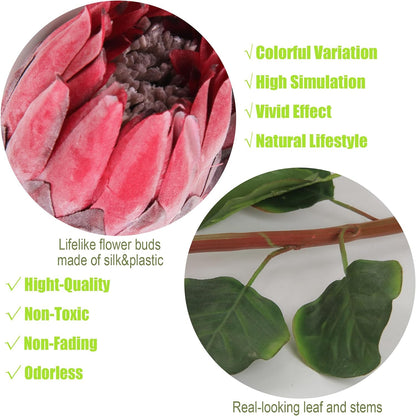 4pcs Artificial Protea Flower Buds,26 Inch Super Long Stem Faux Protea Artificial Flower Bud, Silk Protea Bud for Home Decor Centerpiece Crafts Wedding Bouquet,Dark Red