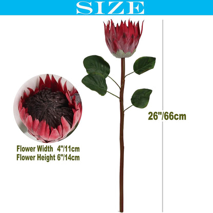 4pcs Artificial Protea Flower Buds,26 Inch Super Long Stem Faux Protea Artificial Flower Bud, Silk Protea Bud for Home Decor Centerpiece Crafts Wedding Bouquet,Dark Red