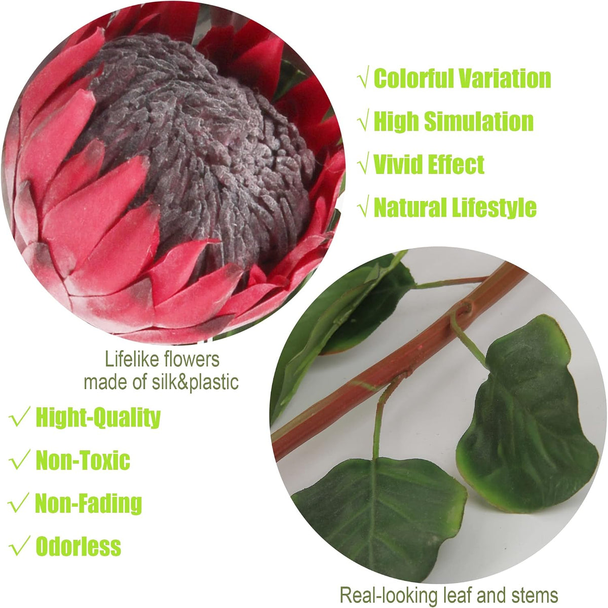 4pcs Artificial Protea Flower Buds,26 Inch Super Long Stem Faux Protea Artificial Flower Bud, Silk Protea Bud for Home Decor Centerpiece Crafts Wedding Bouquet,Dark Red
