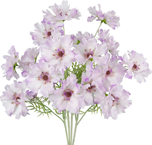 4 Pcs Artificial Wildflowers Bulk Spring Decor Purple Silk Wild Flowers Fake Cosmos with Long Stems 24" Faux Flowers Arrangements for Wedding Bouquet Table Centerpiece Planter Outdoor Cemetery