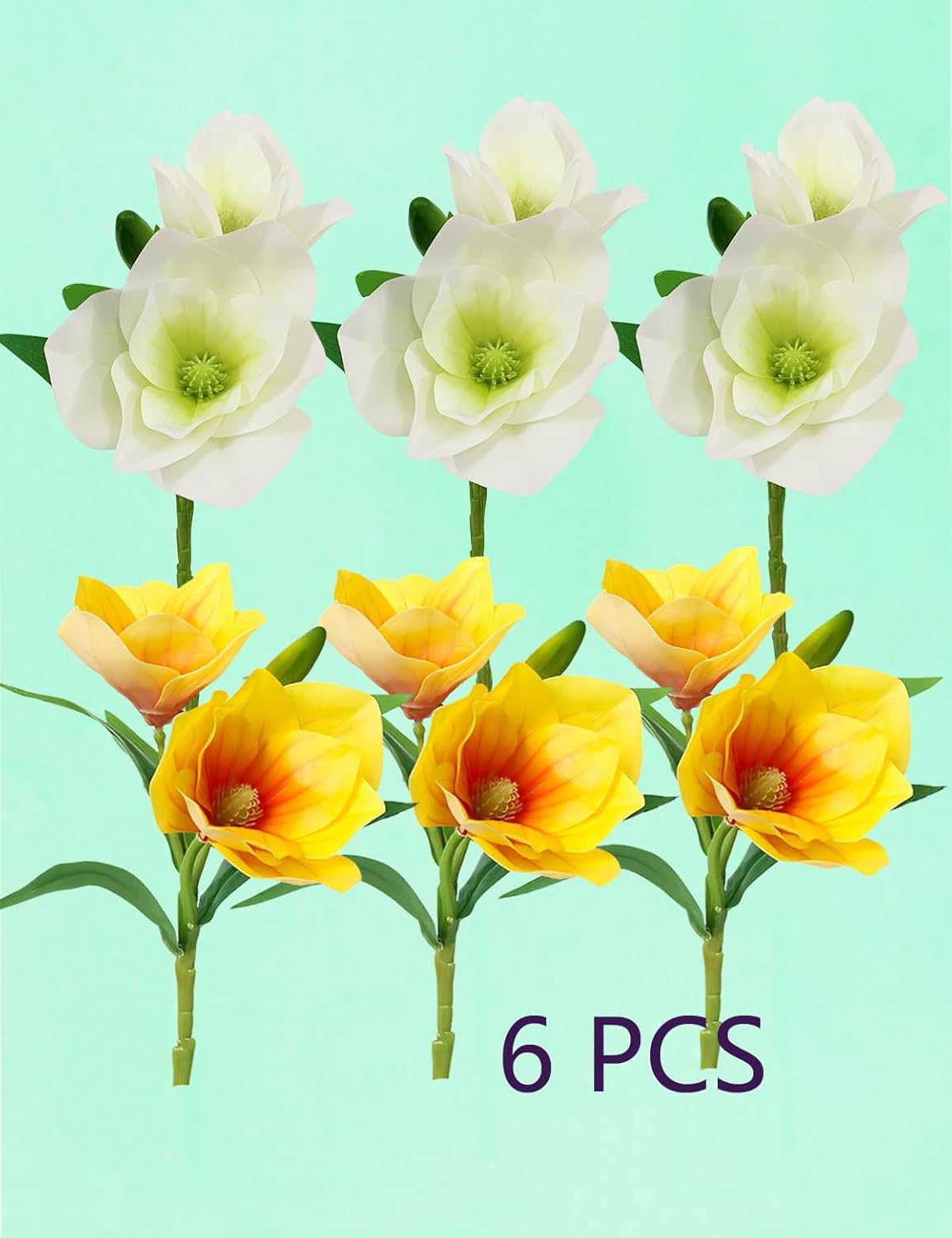 Artificial Magnolia Flower Stems 5PCS Pink & Green | Faux Half-Bloom Magnolia Branches for Home Vase Decor (Not Included Vase)