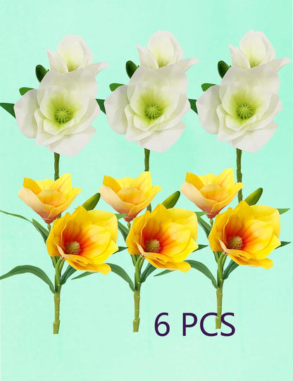 Artificial Magnolia Flower Stems 5PCS Pink & Green | Faux Half-Bloom Magnolia Branches for Home Vase Decor (Not Included Vase)