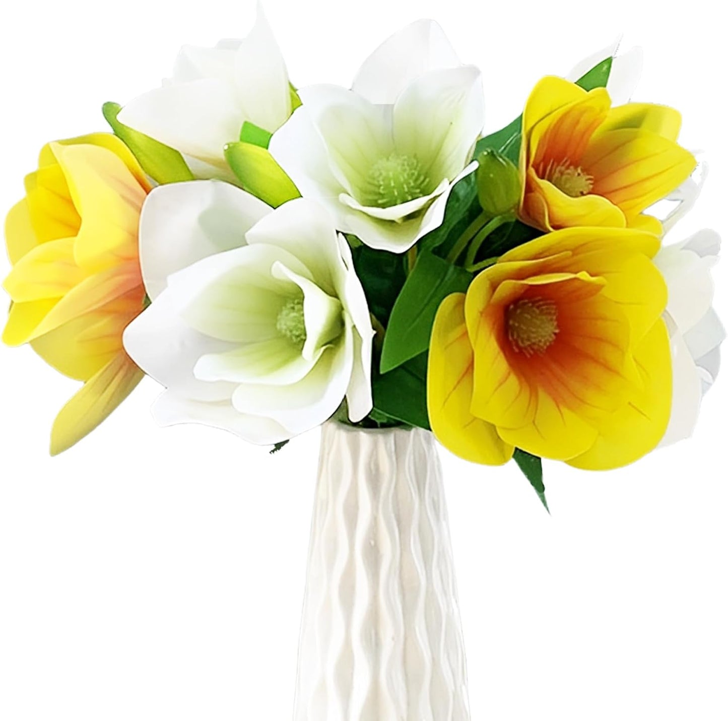 Artificial Magnolia Flower Stems 5PCS Pink & Green | Faux Half-Bloom Magnolia Branches for Home Vase Decor (Not Included Vase)