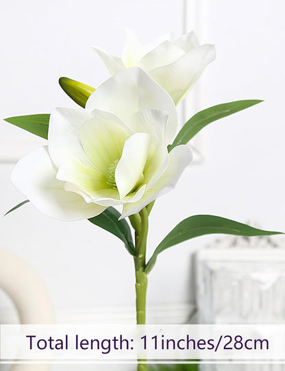 Artificial Magnolia Flower Stems 5PCS Pink & Green | Faux Half-Bloom Magnolia Branches for Home Vase Decor (Not Included Vase)