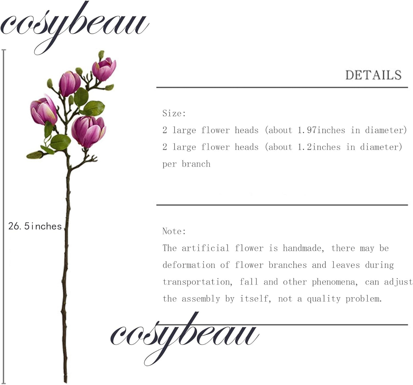 Artificial Magnolia Flower Stems 5PCS Pink & Green | Faux Half-Bloom Magnolia Branches for Home Vase Decor (Not Included Vase)