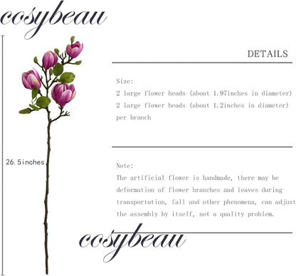 Artificial Magnolia Flower Stems 5PCS Pink & Green | Faux Half-Bloom Magnolia Branches for Home Vase Decor (Not Included Vase)