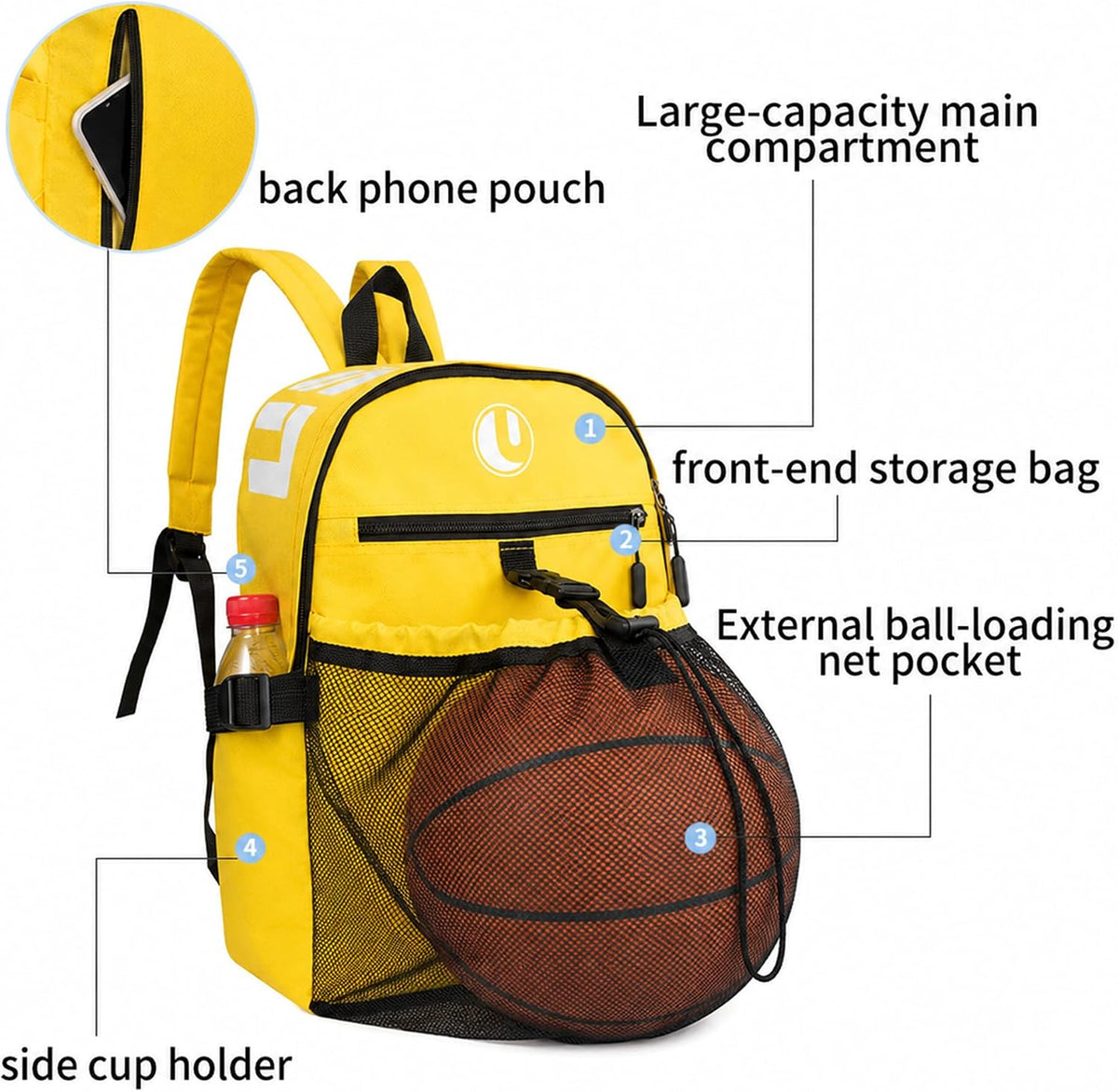 Basketball Backpack with Separate Ball Compartment & Shoe Storage - Durable Sports Bag for Kids & Youth, Water-Resistant Gym Bag for Soccer, Volleyball, and Basketball Gear Training