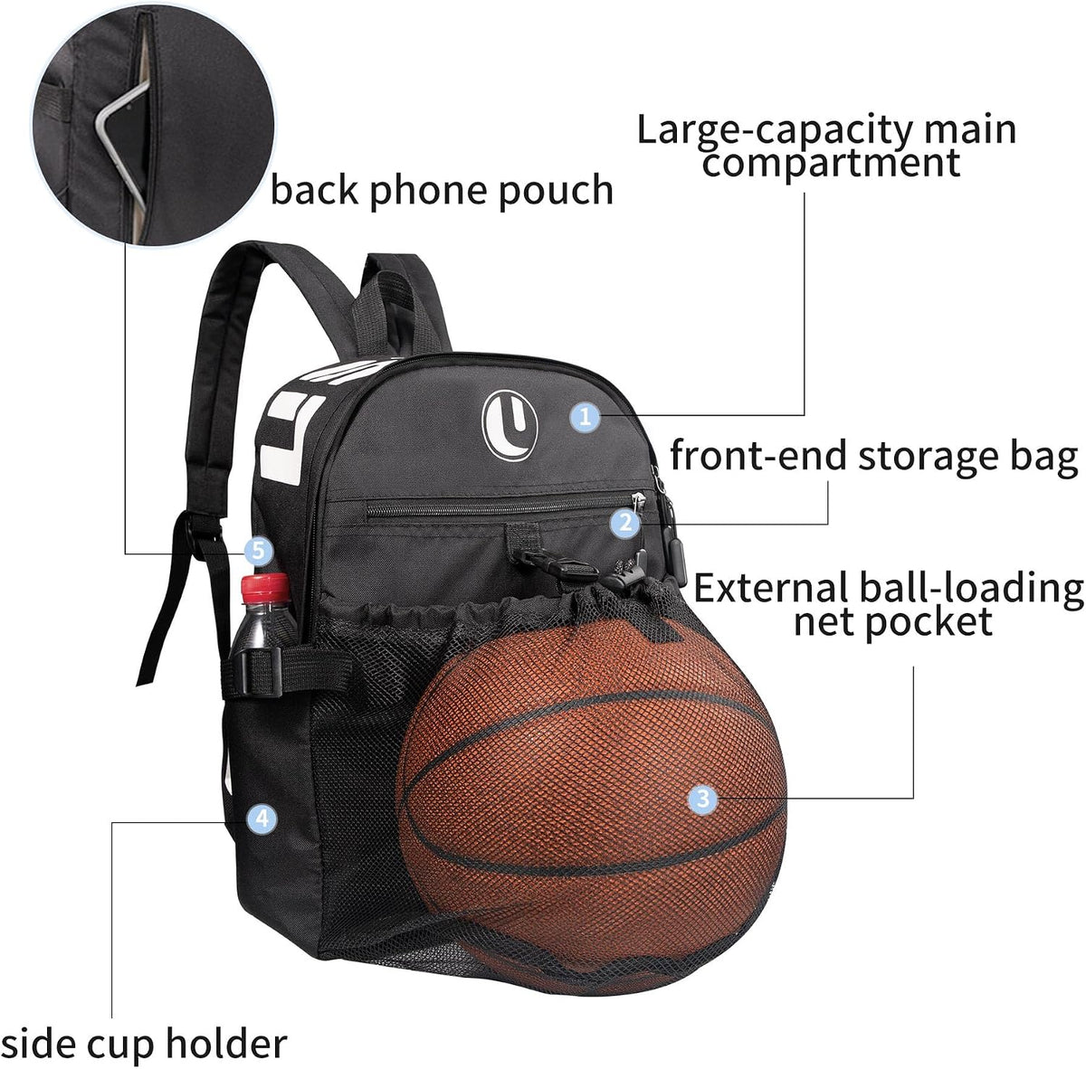 Basketball Backpack with Separate Ball Compartment & Shoe Storage - Durable Sports Bag for Kids & Youth, Water-Resistant Gym Bag for Soccer, Volleyball, and Basketball Gear Training