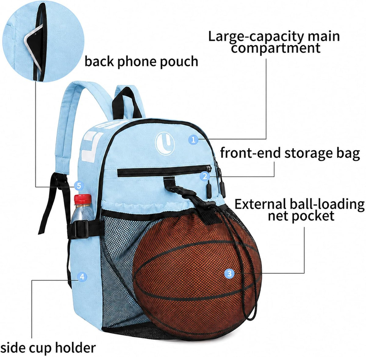 Basketball Backpack with Separate Ball Compartment & Shoe Storage - Durable Sports Bag for Kids & Youth, Water-Resistant Gym Bag for Soccer, Volleyball, and Basketball Gear Training