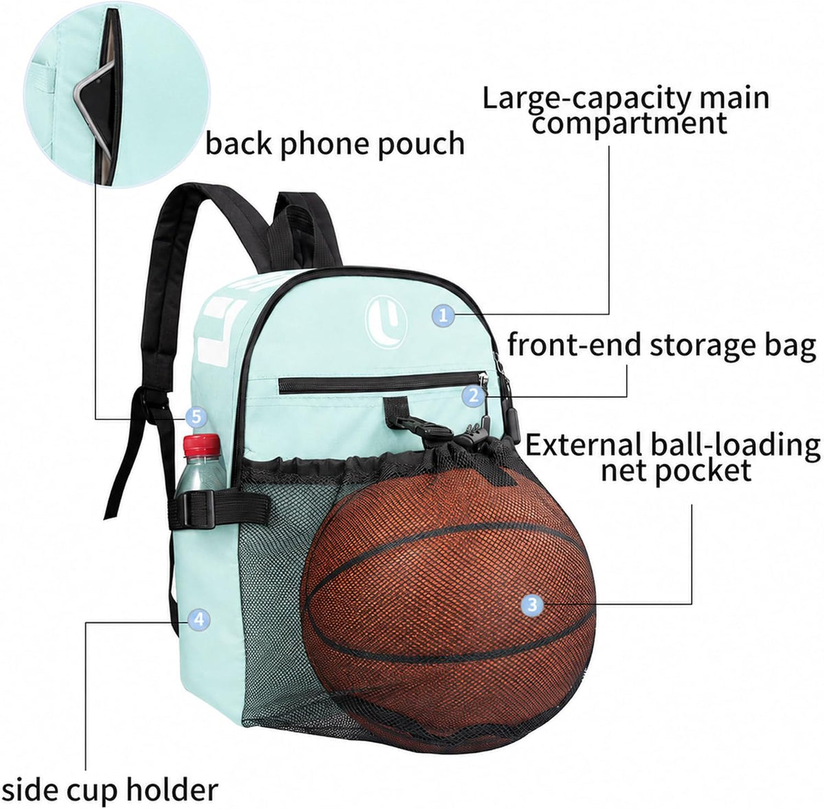 Basketball Backpack with Separate Ball Compartment & Shoe Storage - Durable Sports Bag for Kids & Youth, Water-Resistant Gym Bag for Soccer, Volleyball, and Basketball Gear Training