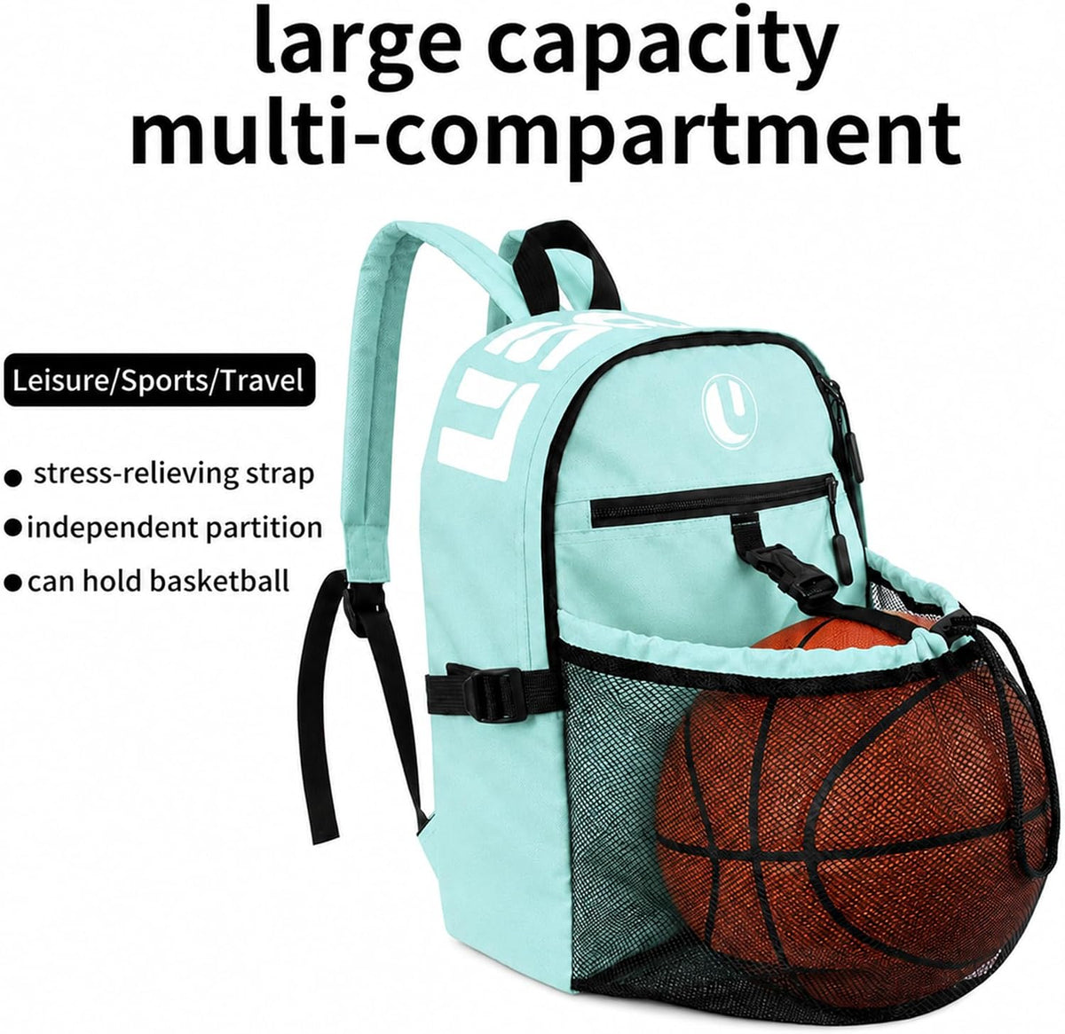 Basketball Backpack with Separate Ball Compartment & Shoe Storage - Durable Sports Bag for Kids & Youth, Water-Resistant Gym Bag for Soccer, Volleyball, and Basketball Gear Training