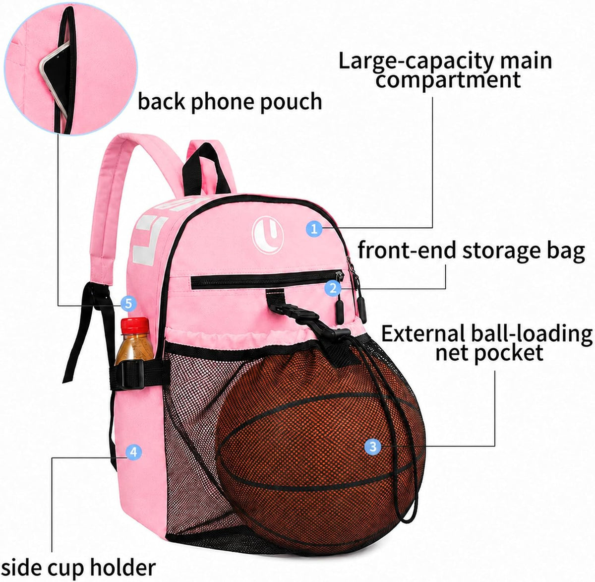 Basketball Backpack with Separate Ball Compartment & Shoe Storage - Durable Sports Bag for Kids & Youth, Water-Resistant Gym Bag for Soccer, Volleyball, and Basketball Gear Training